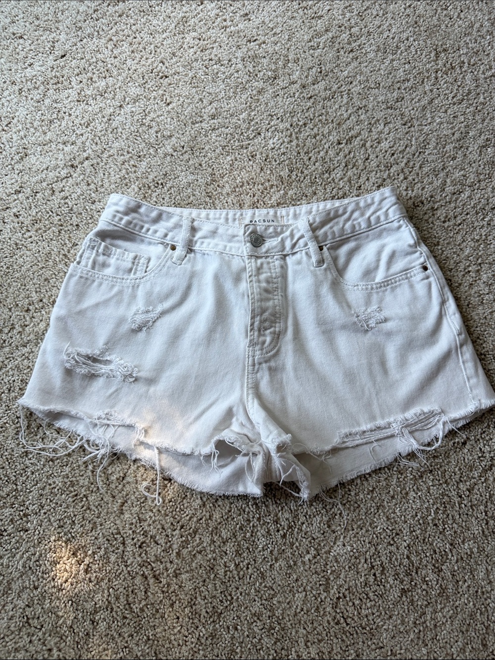 PacSun White Distressed Medium-Rise Denim Shorts